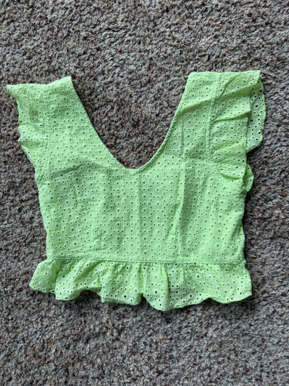 wild fable Mint Green Eyelet Ruffle V-Neck Crop Top